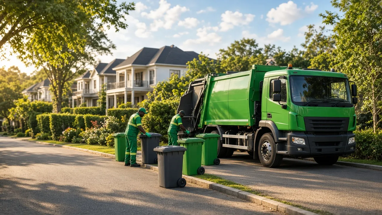 Sacol Ventures collection crew emptying bins into a green compactor truck